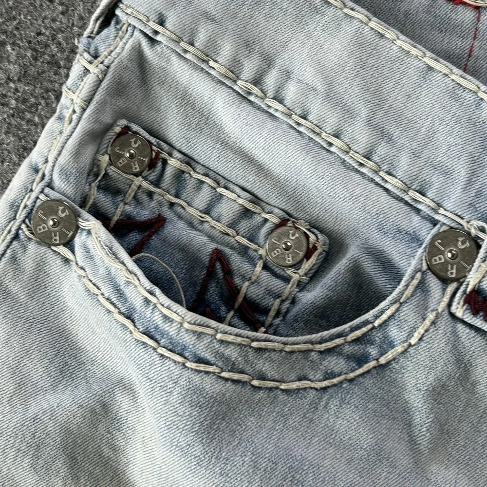 True Religion Ricky Jeans Mens 34x34 Blue Light Wash Straight Lot 2‎ No Flap